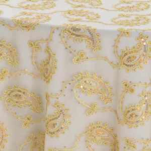 Gold Paisley Lace Textured Sheer Overlay - Image 3